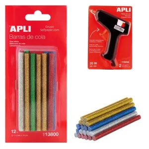12 Barras De Pegamento Con Brillantina Para Pistola Termofusible - Barritas De Cola Para Pistola Térmica Con Purpurina De 7,5 mm Diámetro Colores Surtidos - Apli