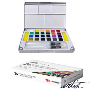 Acuarelas Estuche Compacto De 24 Colores + 2 Pinceles Rellenables Agua Para Acuarelas - Acuarelas Paleta Incluida - Alex Bog