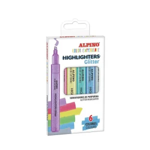 Marcadores Subrayadores Color Experience Glitter Brillantina Pastel 6 Unidades  - Alpino
