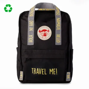 Mochila Para Viajeros Saludos del Mundo Color Negro ¡Viájame! Inglés - Pepita Viajera